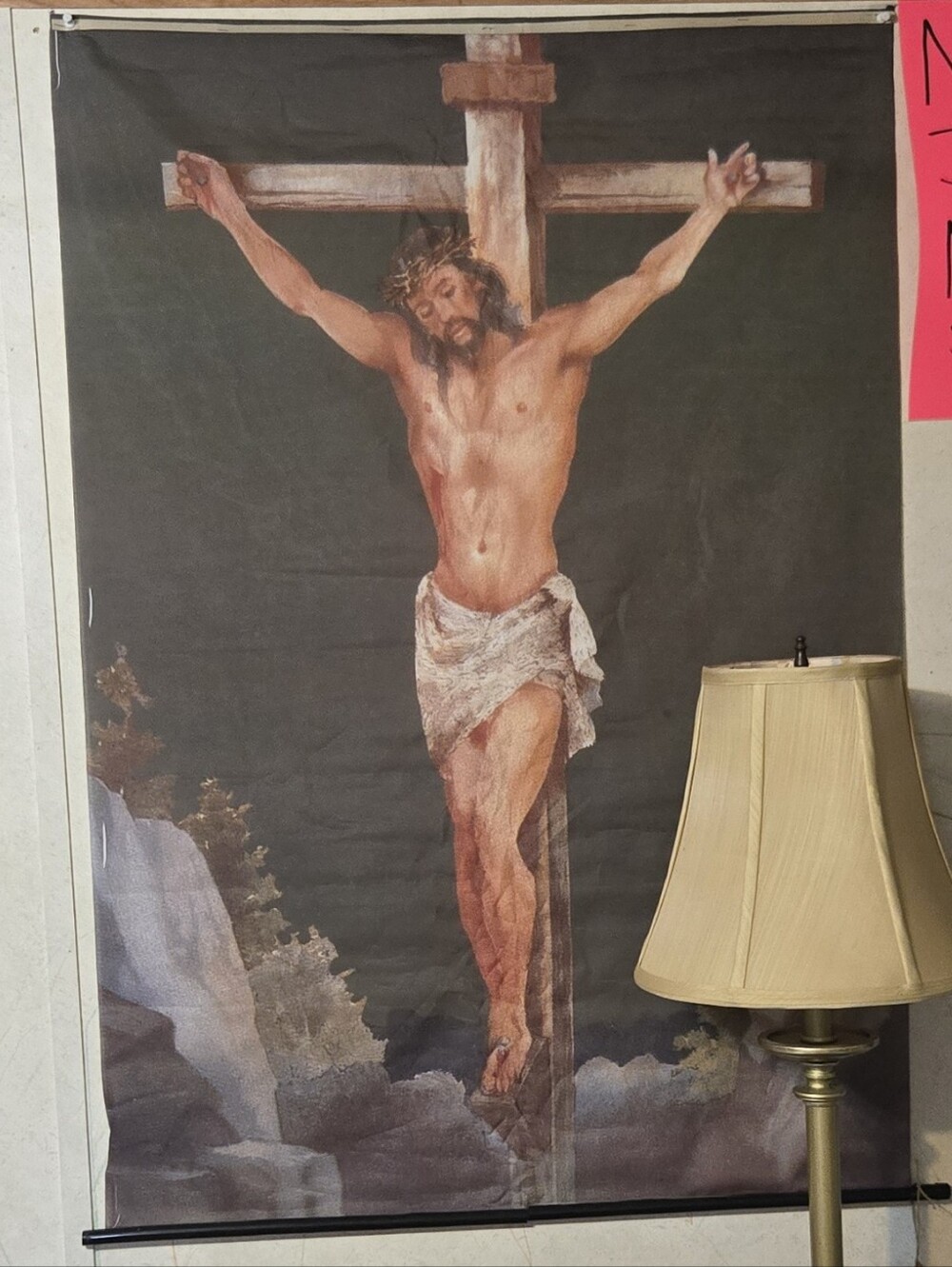 LARGE Religious Wall Tapestry — Crucifixion Scene APPR 2 1/2' X 3'